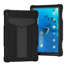 Per Lenovo M10 FHD REL TB-X605F Staffa a forma di T Colore a contrasto PC antiurto + Custodia protettiva in silicone (nero)