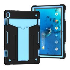 Per Lenovo M10 FHD REL TB-X605F Staffa a forma di T Colore a contrasto PC antiurto + Custodia protettiva in silicone (nero + blu)
