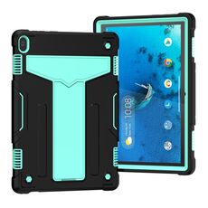 Per Lenovo M10 FHD REL TB-X605F Staffa a forma di T Colore a contrasto PC antiurto + Custodia protettiva in silicone (nero + verde menta)
