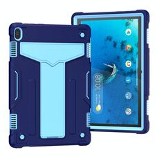 Per Lenovo M10 FHD REL TB-X605F Staffa a forma di T Colore a contrasto PC antiurto + Custodia protettiva in silicone (blu navy + blu)