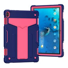 Per Lenovo M10 FHD REL TB-X605F Staffa a forma di T Colore a contrasto PC antiurto + Custodia protettiva in silicone (blu navy + rosa rossa)