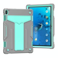 Per Lenovo M10 FHD REL TB-X605F Staffa a forma di T Colore a contrasto PC antiurto + Custodia protettiva in silicone (grigio + verde menta)