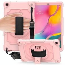 Per Samsung Galaxy Tab A 10.1 (2019) / T515 Giradischi con rotazione di 360 gradi Robot a colori a contrasto Custodia protettiva in silicone antiurto + PC con supporto (oro rosa)