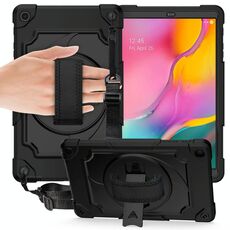 Per Samsung Galaxy Tab A 10.1 (2019) / T515 Giradischi con rotazione di 360 gradi Robot a colori a contrasto Custodia protettiva in silicone antiurto + PC con supporto (nero)