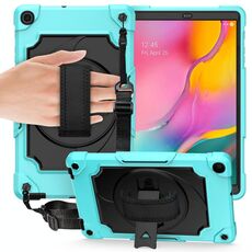Per Samsung Galaxy Tab A 10.1 (2019) / T515 Giradischi con rotazione a 360 gradi Robot a colori a contrasto Custodia protettiva in silicone antiurto + PC con supporto (verde menta + nero)