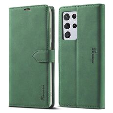 Per Samsung Galaxy S21 Ultra 5G Forwenw F1 Series Custodia in pelle a vibrazione orizzontale con magnetismo forte opaco con supporto e slot per schede e portafoglio e cornice per foto (verde)
