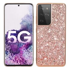 Custodia protettiva in TPU antiurto con polvere glitterata per Samsung Galaxy S21 Ultra 5G (oro rosa)