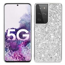 Custodia protettiva in TPU antiurto con polvere glitterata per Samsung Galaxy S21 Ultra 5G (argento)