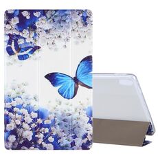 Per Lenovo Tab P11 (TB-J606F) Custodia in pelle a ribaltamento orizzontale con motivo a disegno colorato con supporto a tre pieghe (farfalle blu)