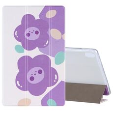 Per Lenovo Tab P11 (TB-J606F) Custodia in pelle a vibrazione orizzontale con motivo a disegno colorato con supporto a tre pieghe (fiore viola)