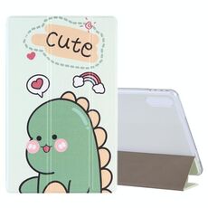 Per Lenovo Tab P11 Pro (TB-XJ706F) Custodia in pelle a vibrazione orizzontale con motivo a disegno colorato con supporto a tre pieghe (dinosauro verde)