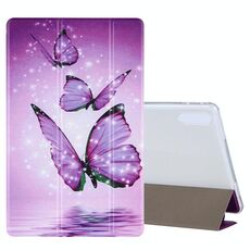 Per Lenovo Tab P11 Pro (TB-XJ706F) Custodia in pelle a vibrazione orizzontale con motivo a disegno colorato con supporto a tre pieghe (farfalle viola)