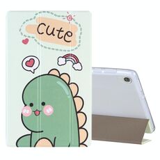 Per Lenovo Tab M10 HD Gen 2 (TB-X306F) Custodia in pelle a ribaltamento orizzontale con motivo a disegno colorato con supporto a tre pieghe (dinosauro verde)