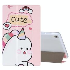 Per Lenovo Tab M10 HD Gen 2 (TB-X306F) Custodia in pelle a ribaltamento orizzontale con motivo a disegno colorato con supporto a tre pieghe (dinosauro rosa)