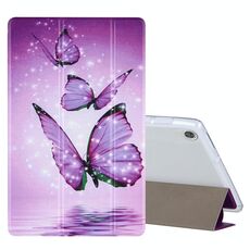 Per Lenovo Tab M10 HD Gen 2 (TB-X306F) Custodia in pelle a vibrazione orizzontale con motivo a disegno colorato con supporto a tre pieghe (farfalle viola)