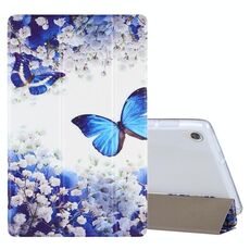 Per Lenovo Tab M10 HD Gen 2 (TB-X306F) Custodia in pelle a vibrazione orizzontale con motivo a disegno colorato con supporto a tre pieghe (farfalle blu)