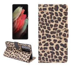 Per Samsung Galaxy S21 Ultra 5G Custodia in pelle a vibrazione orizzontale con motivo leopardato con supporto e slot per schede (giallo)