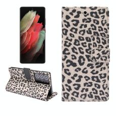 Per Samsung Galaxy S21 Ultra 5G Custodia in pelle a vibrazione orizzontale con motivo leopardato con supporto e slot per schede (marrone)