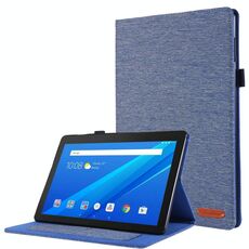 Per Lenovo Tab M10 Custodia protettiva in TPU con vibrazione orizzontale + tessuto in pelle PU con clip per biglietto da visita (blu scuro)