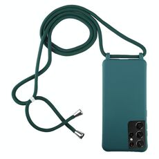 Per Samsung Galaxy S21 Ultra 5G Candy Colors Custodia protettiva in TPU con cordino (verde scuro)