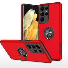 Per Samsung Galaxy S21 Ultra 5G PC + custodia protettiva ad antiurto TPU con supporto ad anello invisibile (rosso)