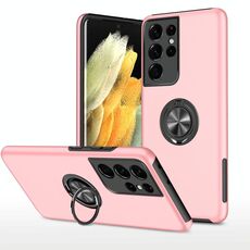 Per Samsung Galaxy S21 Ultra 5G PC + TPU Cassa protettiva magnetica antiurto con supporto ad anello invisibile (oro rosa)