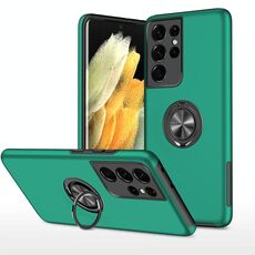 Per Samsung Galaxy S21 Ultra 5G PC + Custodia protettiva magnetica antiurto TPU con supporto ad anello invisibile (verde scuro)