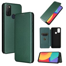 Per Alcatel 1s (2021) Texture in fibra di carbonio Gestione orizzontale a flip orizzontale TPU + PC + custodia in pelle PU con slot per schede (verde)