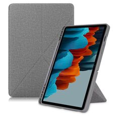 Per Samsung Galaxy Tab S8 / GALAXY TAB S7 T870 Texture di stoffa multi-pieghevole orizzontale flip in pelle PU cuoio antiurto con supporto e supporto / funzione sveglia (grigio)