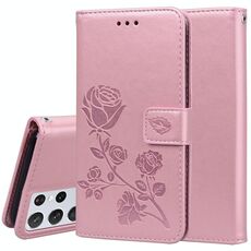 Per Samsung Galaxy S21 Ultra 5G Custodia in pelle flip orizzontale in rilievo in rilievo con titolare e slot per schede e portafoglio (oro rosa)