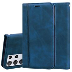 Per Samsung Galaxy S21 Ultra 5G business glassato business magnetico flip custodia in pelle PU con titolare e carta Slot & Lanyard (blu)