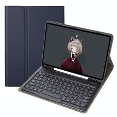 YA610B Struttura in pelle di agnello rimovibile rotonda Custodia con tastiera Bluetooth Bluetooth con slot per penna e supporto per Samsung Galaxy Tab S6 Lite 10.4 P610 & P615 (2020) (blu scuro)
