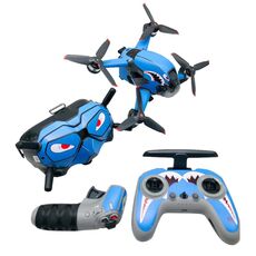 FPV-TZ-SF 4 in 1 Impermeabile Autoadesivi anti-graffio Decalcomania Adesivi Pelle Personalizzati Kit cinematografici personalizzati per DJI FPV Drone & Goggles V2 & Remote Control & Rocker (Blue Shark)