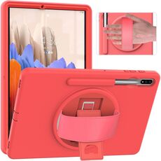 Per Samsung Galaxy Tab S8 + / TAB S8 PLUS / TAB S7 FE / TAB S7 + SM-T970 PC di rotazione a 360 gradi PC + custodia protettiva in TPU con supporto e slot per cinturino a mano e penna (rosa)