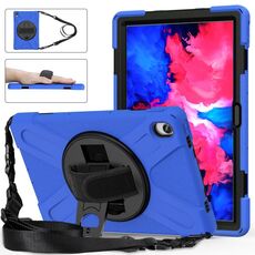Per Lenovo Tab P11 TB-J606F / PAD 11 PLUS 2021 Silicone variopinto antiurto + custodia protettiva per PC con supporto e cinturino a mano e tracolla (blu)