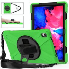 Per Lenovo Tab P11 TB-J606F / PAD 11 PLUS 2021 Custodia protettiva in silicone colorato antiurto con supporto e cinturino a mano e tracolla (verde)