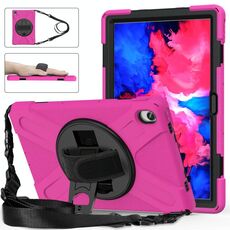 Per Lenovo Tab P11 TB-J606F / PAD 11 PLUS 2021 Custodia protettiva in silicone colorato antiurto con supporto e cinturino a mano e tracolla (rose rossa)