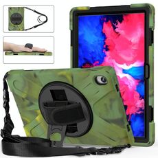 Per Lenovo Tab P11 TB-J606F / PAD 11 PLUS 2021 Ammortizzatore colorato in silicone + custodia protettiva PC con supporto e cinturino a mano e tracolla (mimetizzazione)