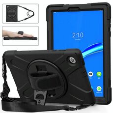 Per Lenovo TAB M10 PLUS TB-X606F Ammortizzatore colorato in silicone colorato + custodia protettiva per PC con supporto e cinturino a mano e tracolla (nero)