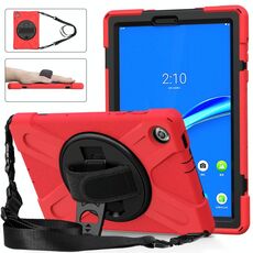 Per Lenovo TAB M10 PLUS TB-X606F Ammortizzatore colorato in silicone + custodia protettiva per PC con supporto e cinturino a mano e tracolla (rosso)