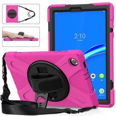 Per Lenovo TAB M10 PLUS TB-X606F antiurto in silicone colorato + custodia protettiva per PC con supporto e cinturino a mano e tracolla (rosa rossa)