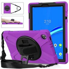 Per Lenovo TAB M10 PLUS TB-X606F Ammortizzatore in silicone colorato + custodia protettiva per PC con supporto e cinturino a mano e tracolla (viola)