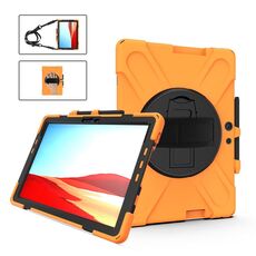 Per Microsoft Surface Pro X / Pro X 2021 Custodia protettiva antiurto in silicone colorato + PC con supporto e cinturino da polso e tracolla e slot per penna (arancione)