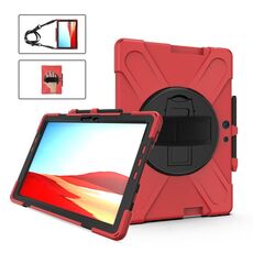 Per Microsoft Surface Pro X / Pro X 2021 Custodia protettiva antiurto in silicone colorato + PC con supporto e cinturino da polso e tracolla e slot per penna (rosso)