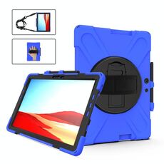 Per Microsoft Surface Pro X / Pro X 2021 Custodia protettiva antiurto in silicone colorato + PC con supporto e cinturino da polso e tracolla e slot per penna (blu)