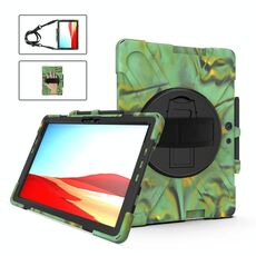 Per Microsoft Surface Pro X / Pro X 2021 Custodia protettiva antiurto in silicone colorato + PC con supporto e cinturino da polso e tracolla e slot per penna (camouflage)