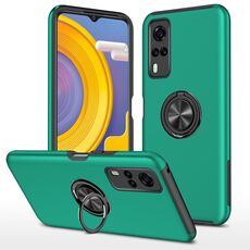 Per vivo Y31 PC + custodia protettiva magnetica antiurto TPU con supporto ad anello invisibile (verde scuro)