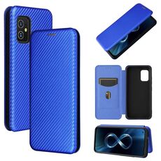 Per Asus Zenfone 8 / ZS590KS (8 mini) texture in fibra di carbonio magnetica orizzontale flip TPU + PC + custodia in pelle PU con slot per schede (blu)
