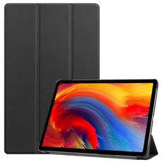 Per Lenovo Pad Plus 11 2021 Caso di cuscinetto in pelle orizzontale colore puro con funzioni di sonno e supporto a tre pieghevoli (nero)