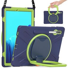 Per Samsung Galaxy Tab S8 + / TAB S8 PLUS / TAB S7 FE / TAB S7 + T970 / T975 Silicone + custodia protettiva in silicone + PC con supporto e tracolla (navyblue + lime)